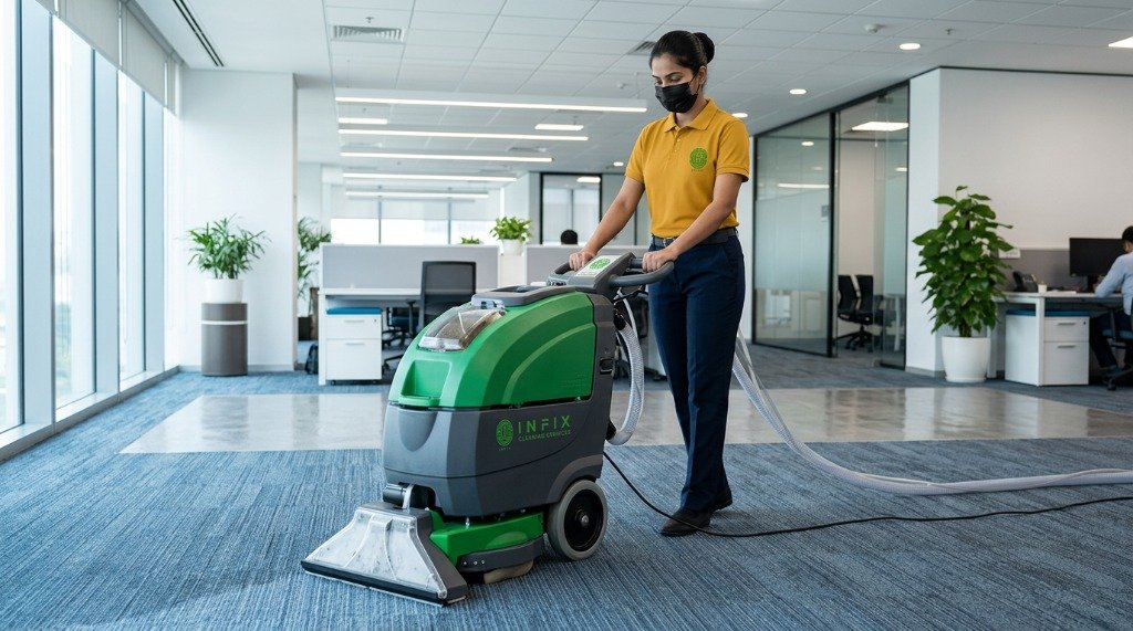 Professional office cleaning and commercial floor scrubbing in Malta by Infix